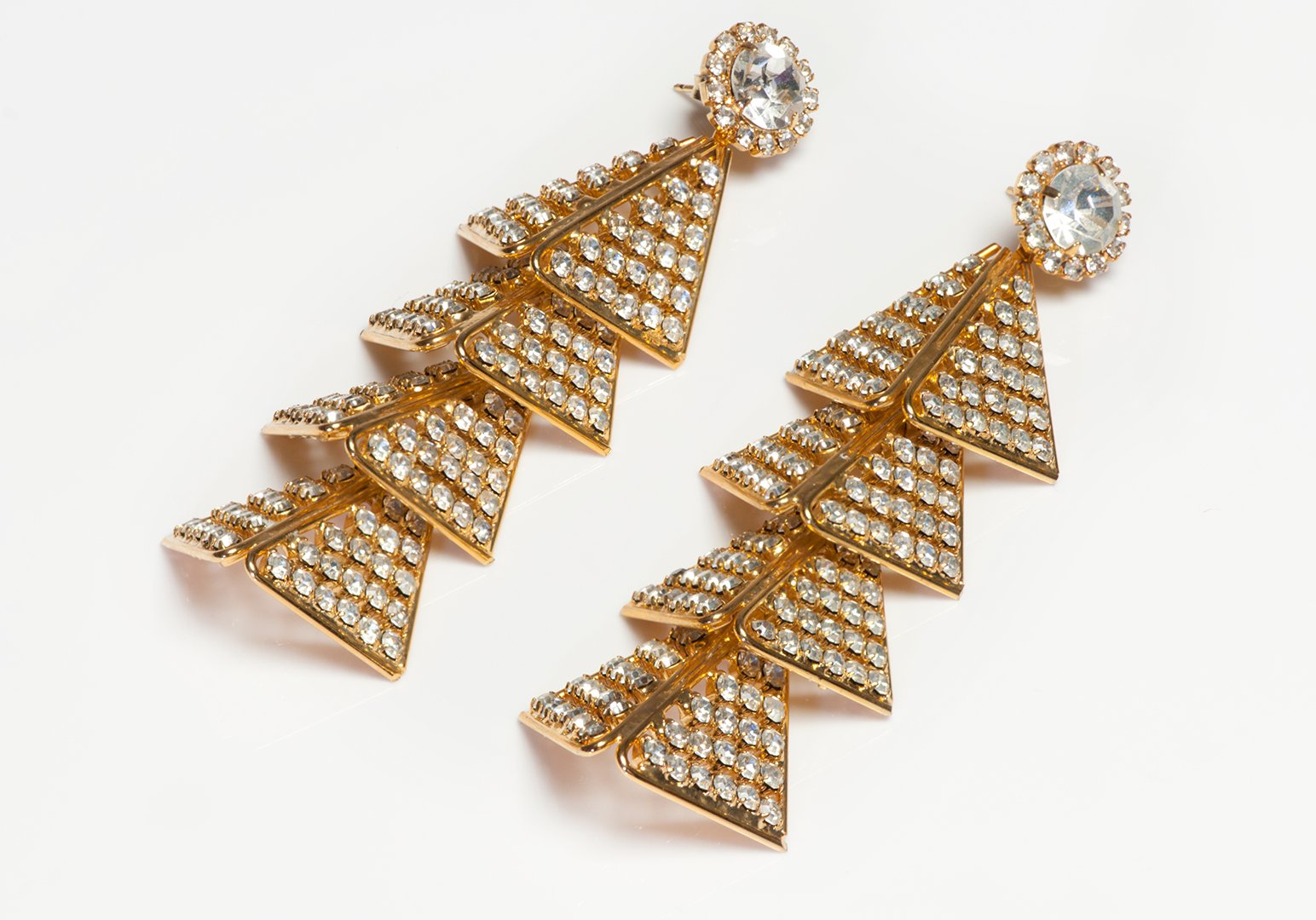 Vintage Long Geometric Crystal Earrings