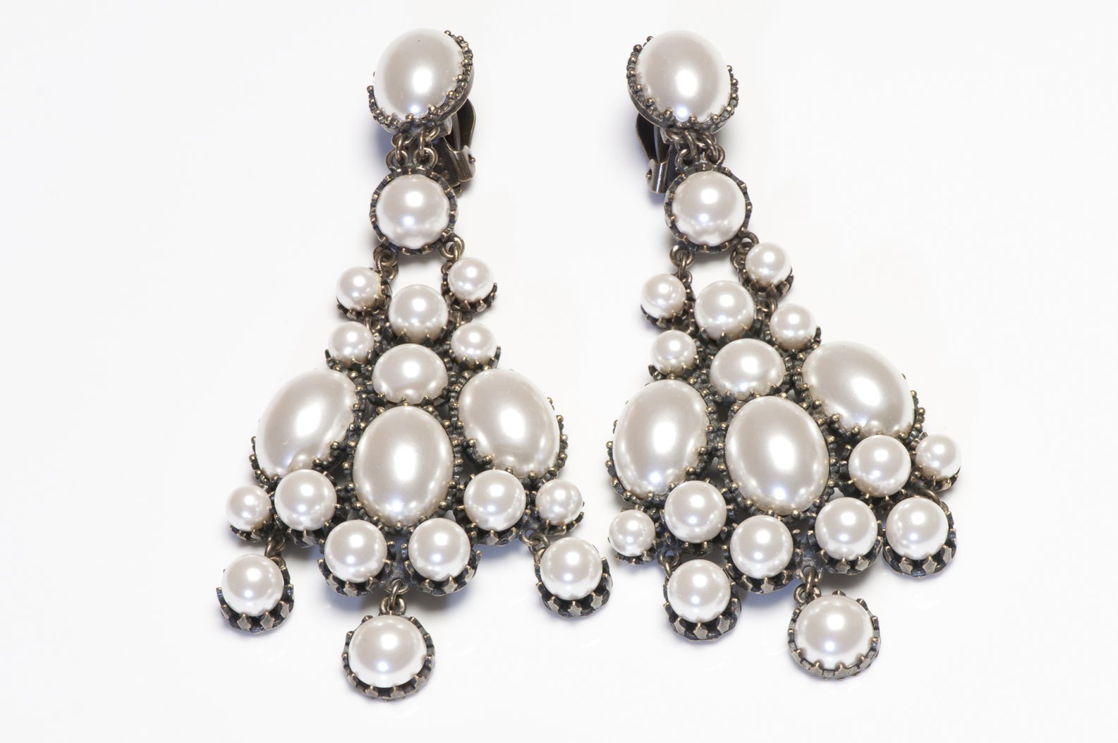 Vintage Long Pearl Chandelier Earrings