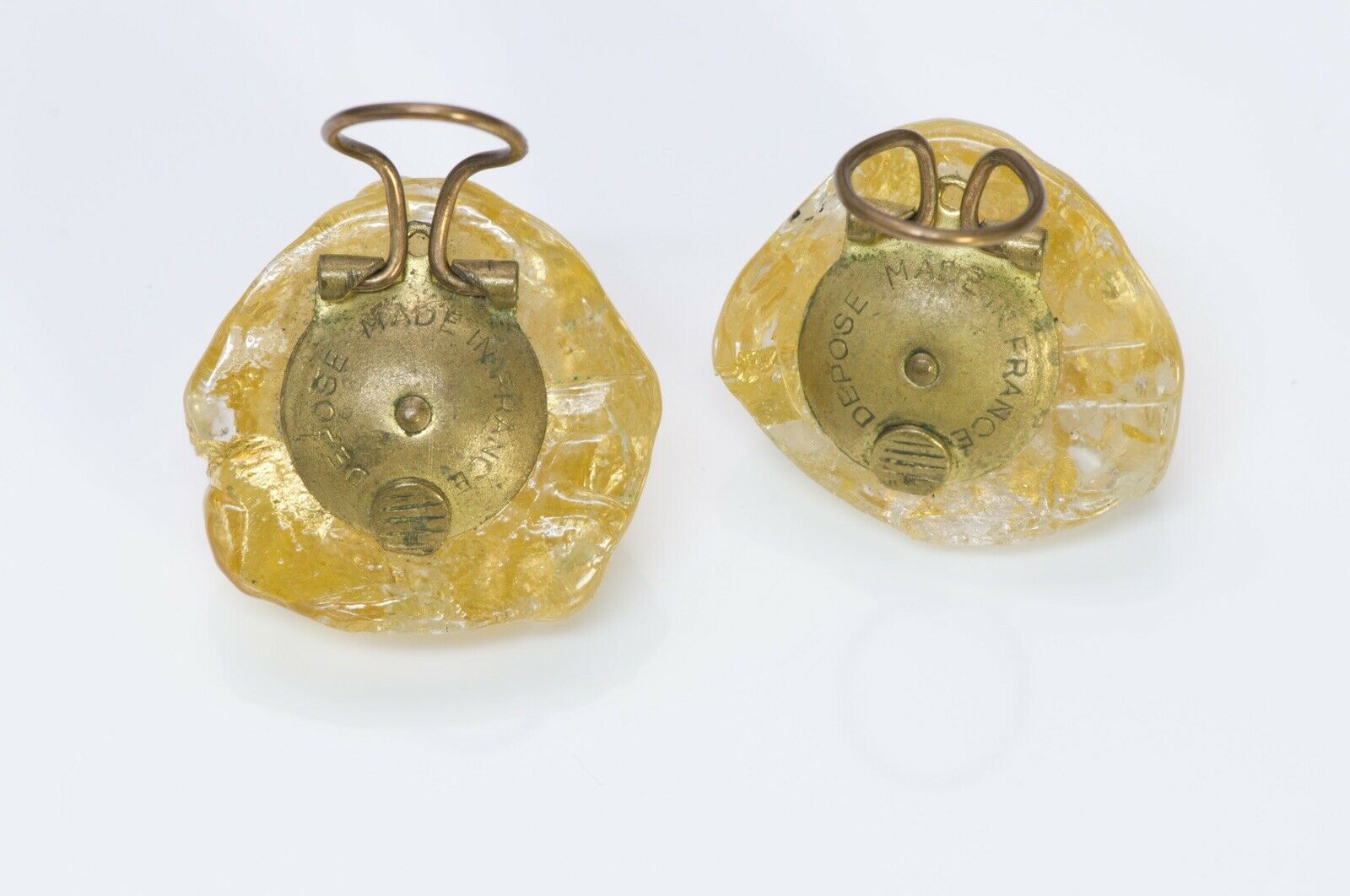 Vintage Louis Rousselet Paris 1950’s Gold Foil Glass Earrings