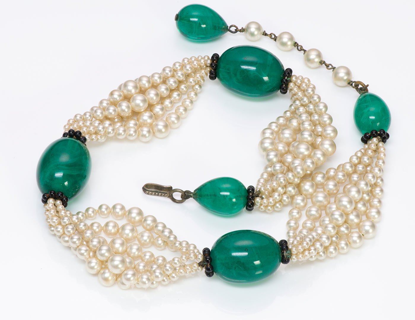 Vintage Louis Rousselet Paris 1950’s Green Glass Pearl Necklace