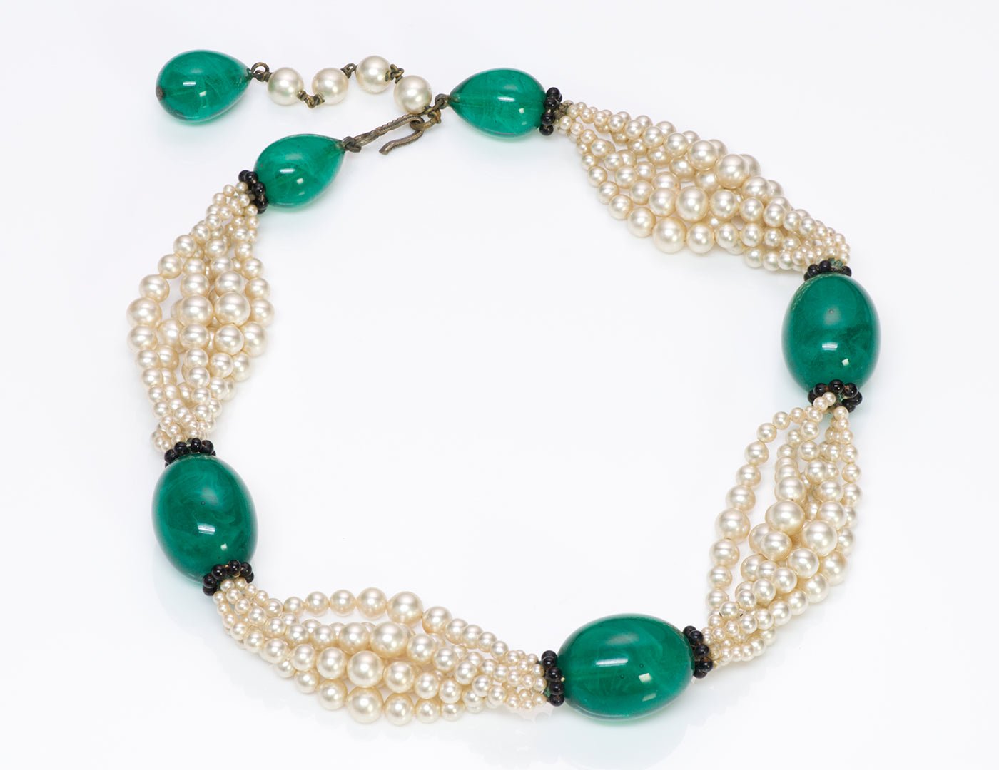Vintage Louis Rousselet Paris 1950’s Green Glass Pearl Necklace