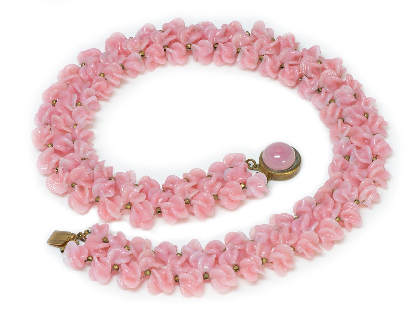 Vintage Louis Rousselet Paris 1950’s Pink Poured Glass Necklace