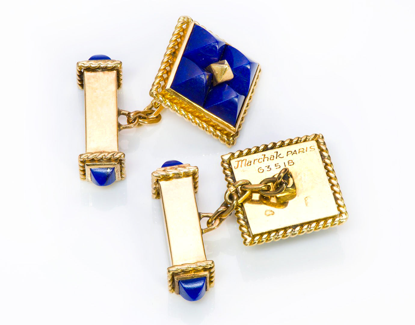 Vintage Marchak Paris 18K Gold Lapis Cufflinks