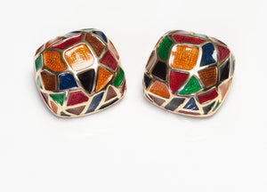 Vintage Maresca Gold Plated Orange Green Red Blue Enamel Earrings