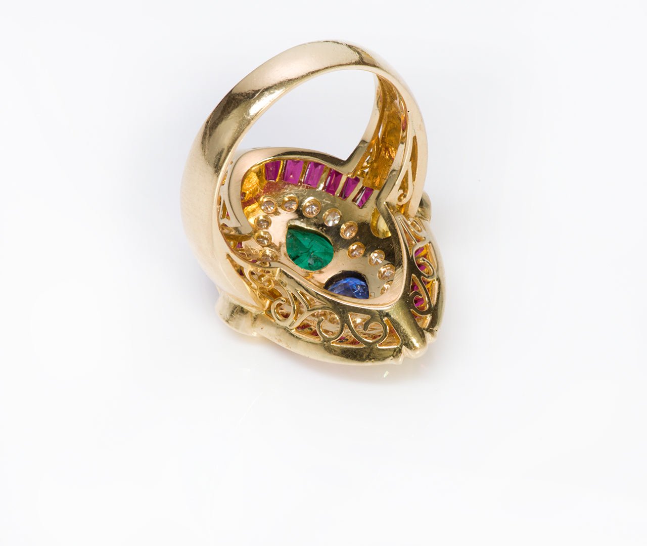 Vintage Marquise 18K Gold Gemstone Ruby Emerald Sapphire Diamond Ring