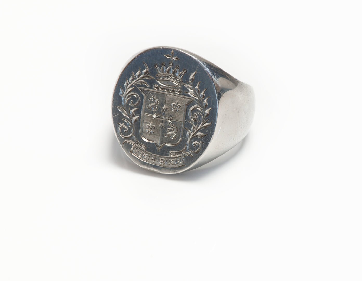 Vintage Men's Platinum Crest Signet Ring