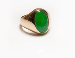 Vintage Men's Tiffany & Co. Yellow Gold Oval Jade Ring