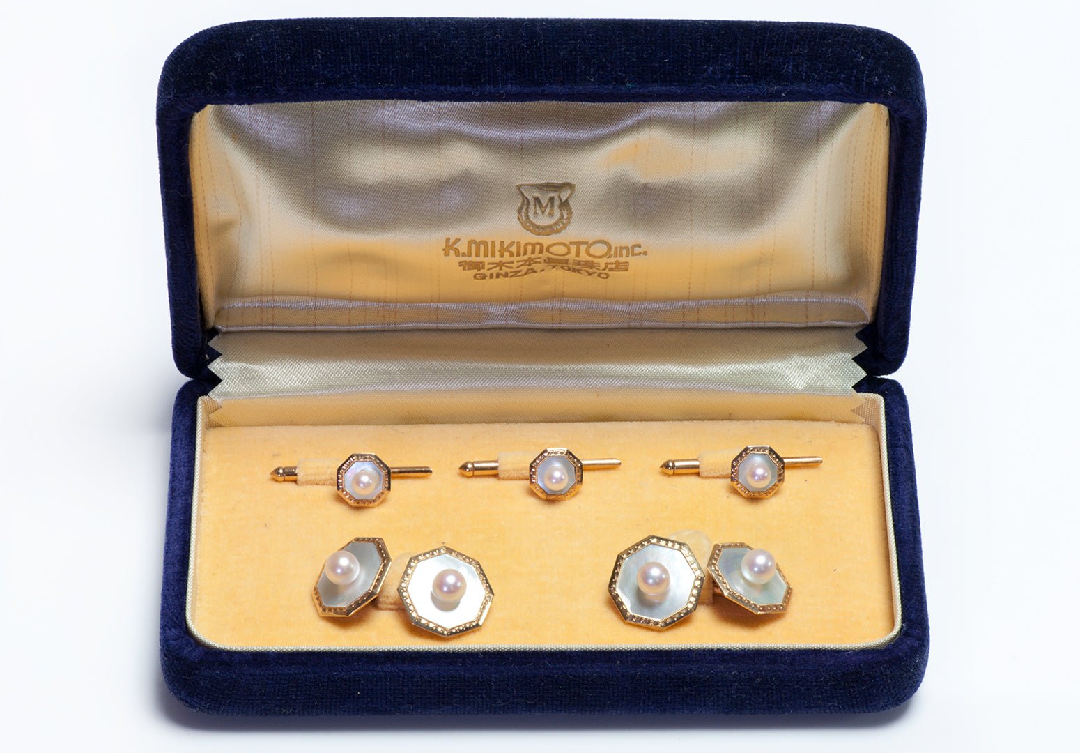 Vintage Mikimoto Gold Pearl Cufflink & Stud Set