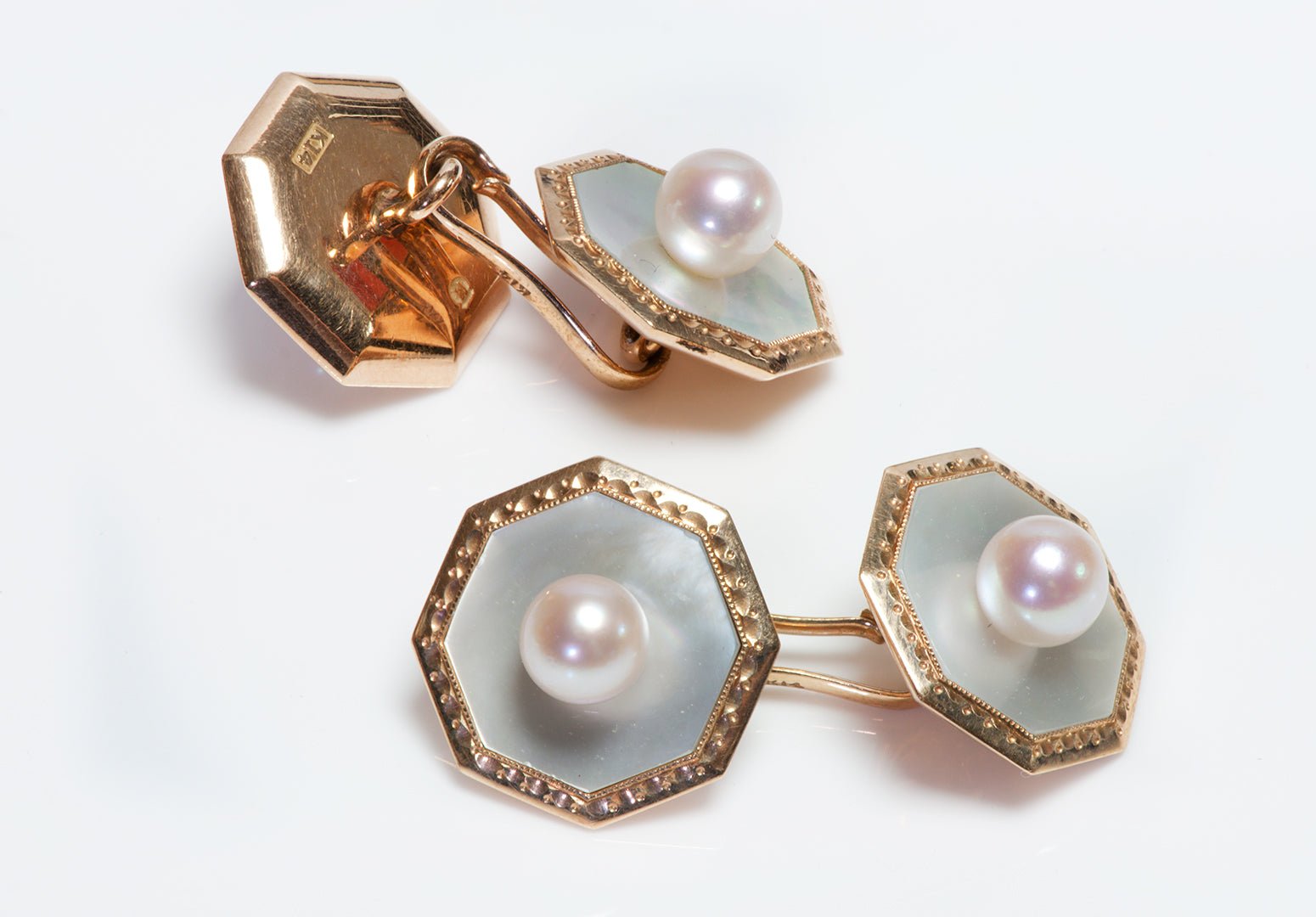 Vintage Mikimoto Gold Pearl Cufflink & Stud Set
