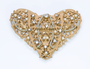 Vintage Miriam Haskell 1950’s Frank Hess Heart Crystal Pearl Brooch