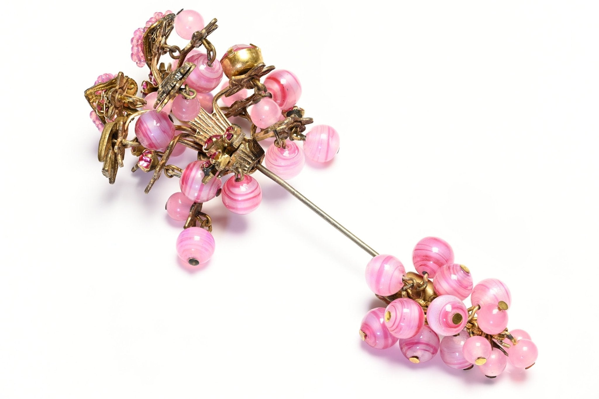 Vintage Miriam Haskell Pink Glass Beads Turtle Bird Heart Charm Stickpin Brooch