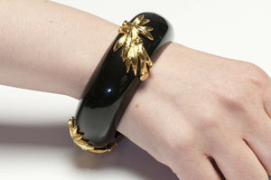 Vintage Monet Wide Black Resin Bamboo Bangle Bracelet