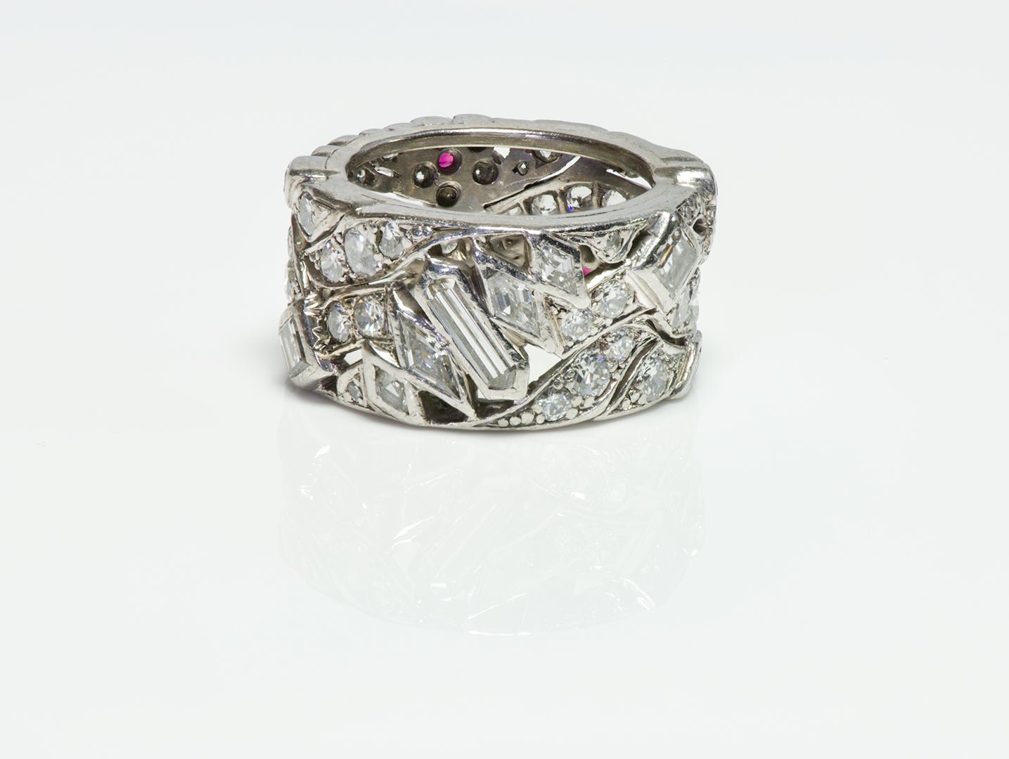 Vintage Multi-Shape Diamond Platinum Wide Band Ring