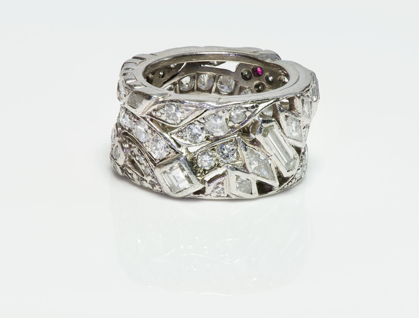 Vintage Multi-Shape Diamond Platinum Wide Band Ring