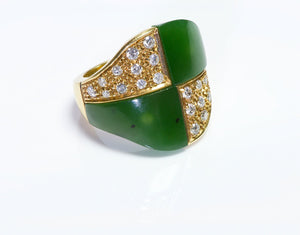 Vintage Nephrite Jade 18K Yellow Gold & Diamond Ring