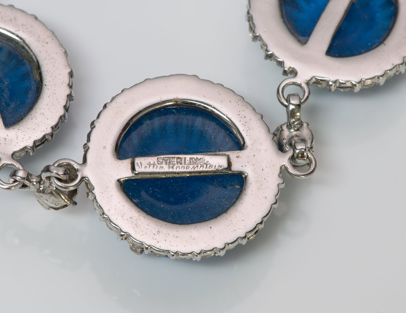 Vintage Nettie Rosenstein Sterling Silver Blue Glass Crystal Necklace