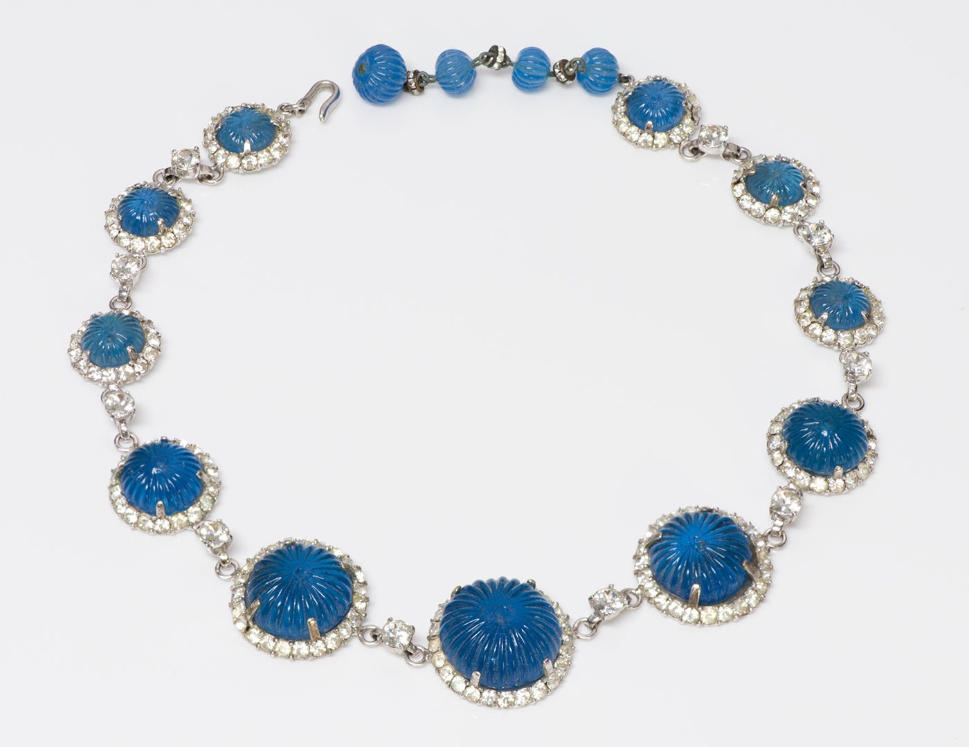 Vintage Nettie Rosenstein Sterling Silver Blue Glass Crystal Necklace