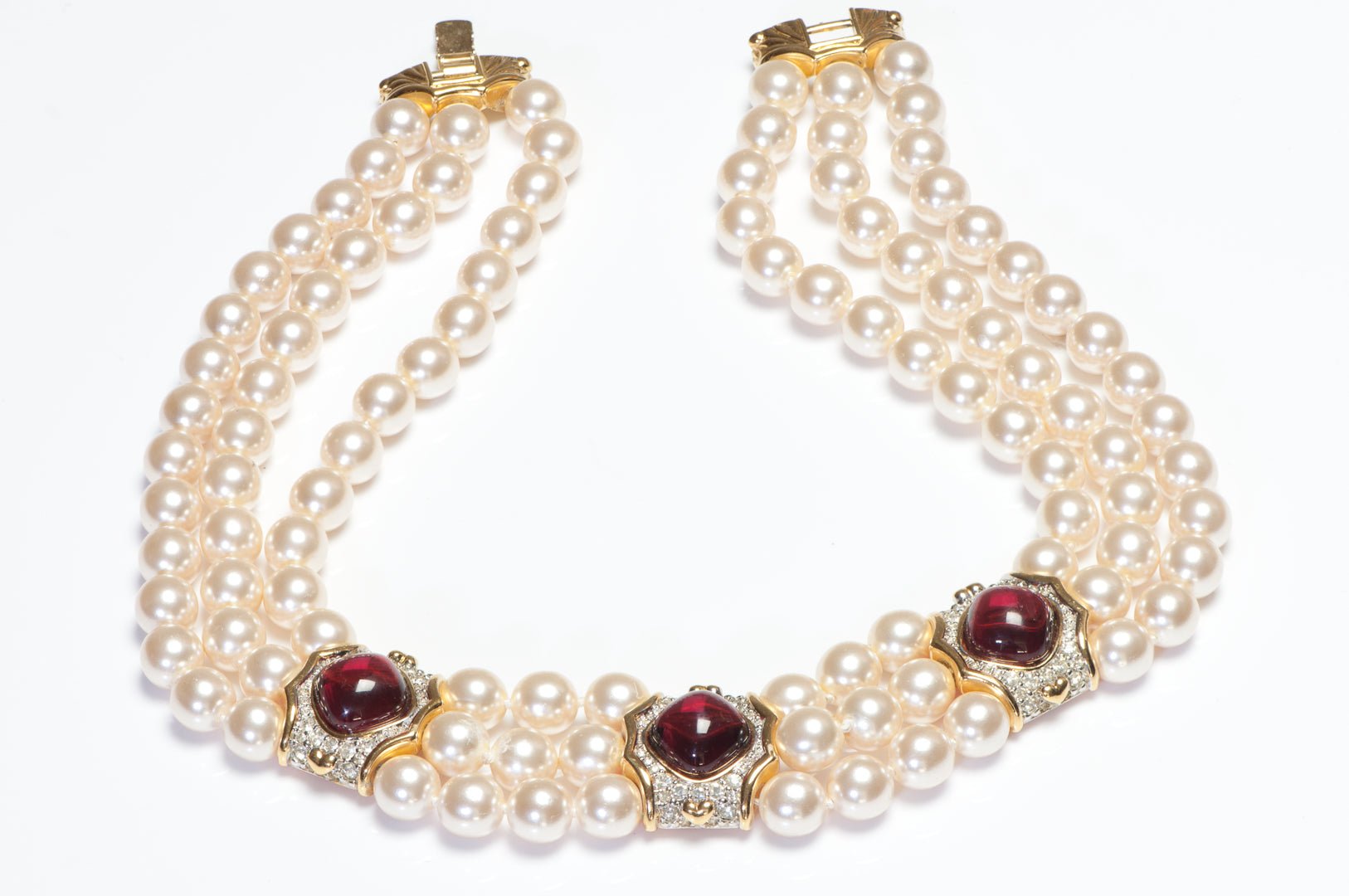 Vintage Nina Ricci Couture Mughal Style Pink Cabochon Glass Pearl Collar Necklace
