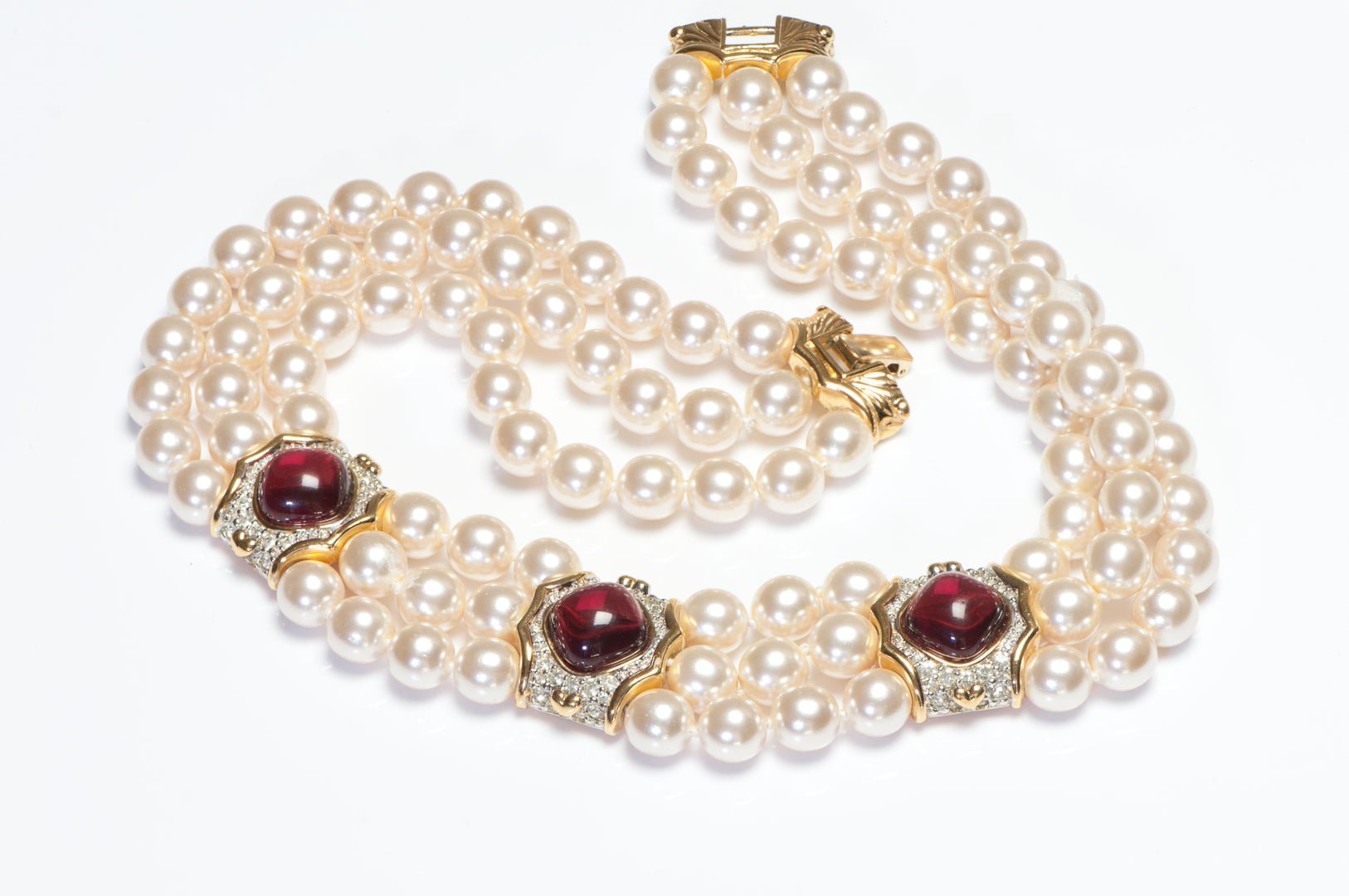 Vintage Nina Ricci Couture Mughal Style Pink Cabochon Glass Pearl Collar Necklace