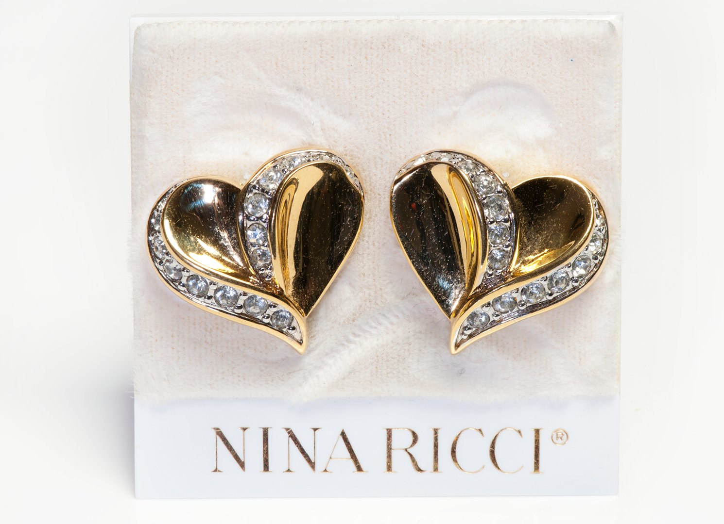 Vintage Nina Ricci Crystal Heart Earrings