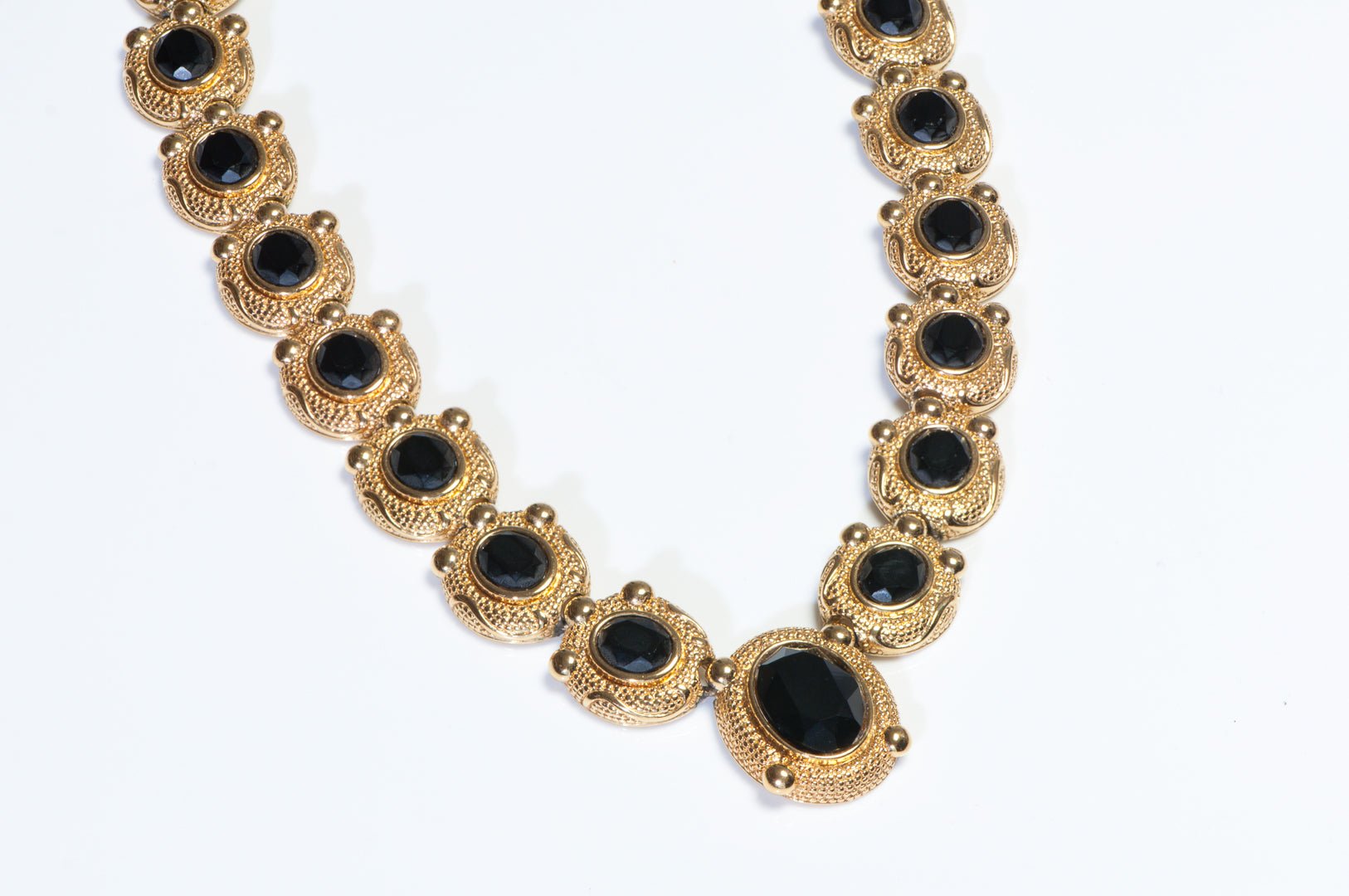 Vintage Nina Ricci Gold Plated Black Crystal Earrings Necklace Set