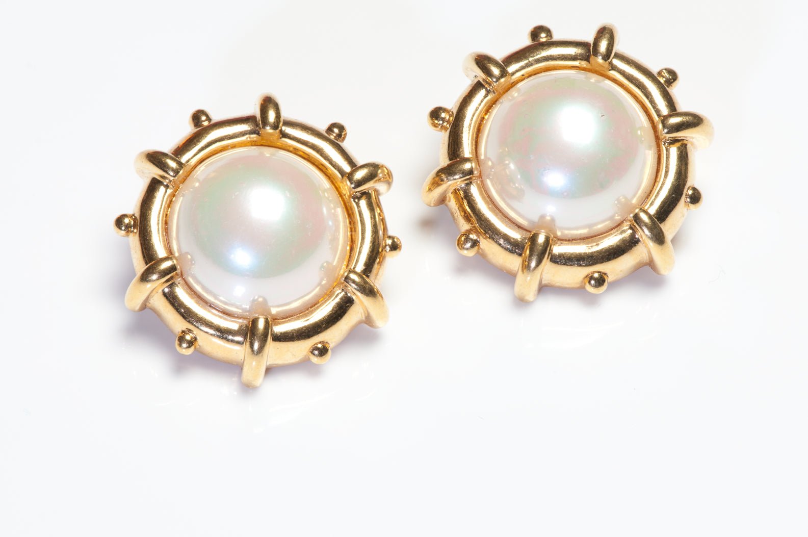 Vintage Nina Ricci Gold Plated Faux Mabe Pearl Earrings