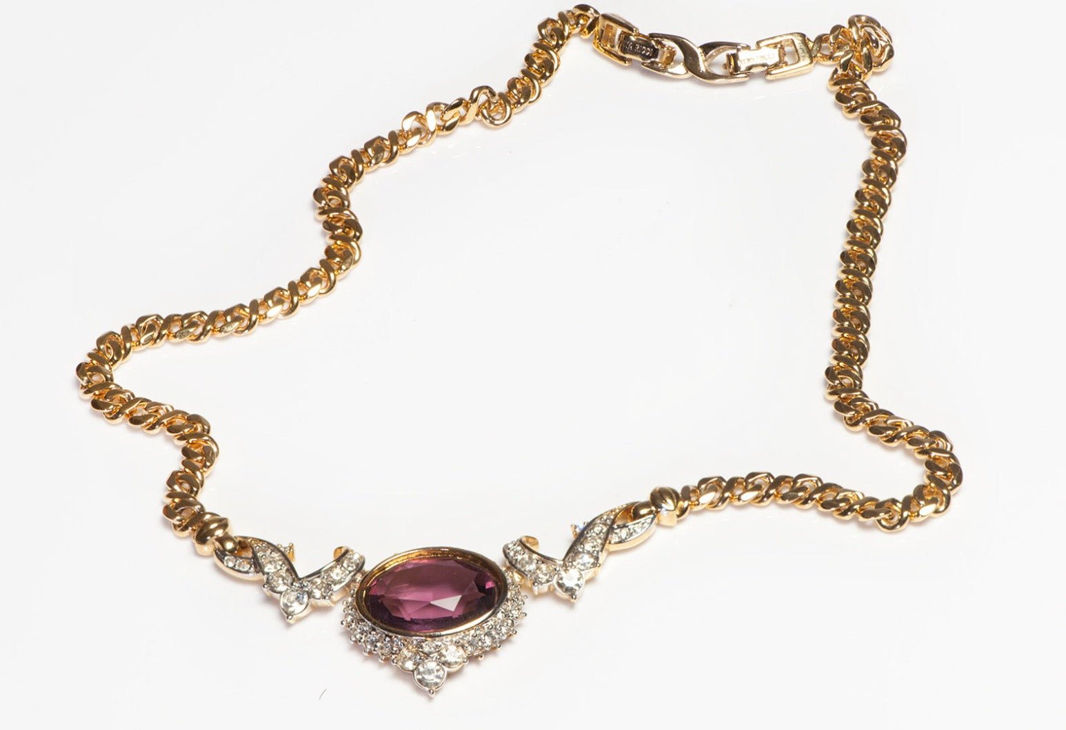 Vintage Nina Ricci Gold Plated Purple Crystal Necklace