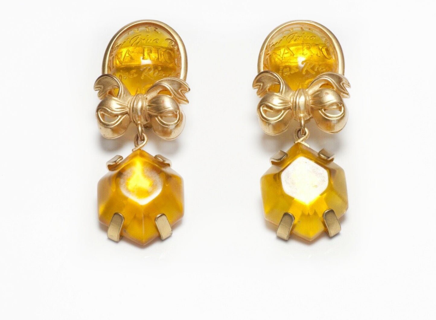Vintage Nina Ricci Paris Long Yellow Lucite Bow Earrings