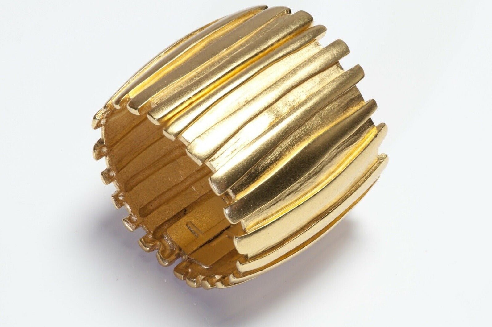 Vintage Nina Ricci Paris Wide Gold Plated Textured Cuff Bracelet
