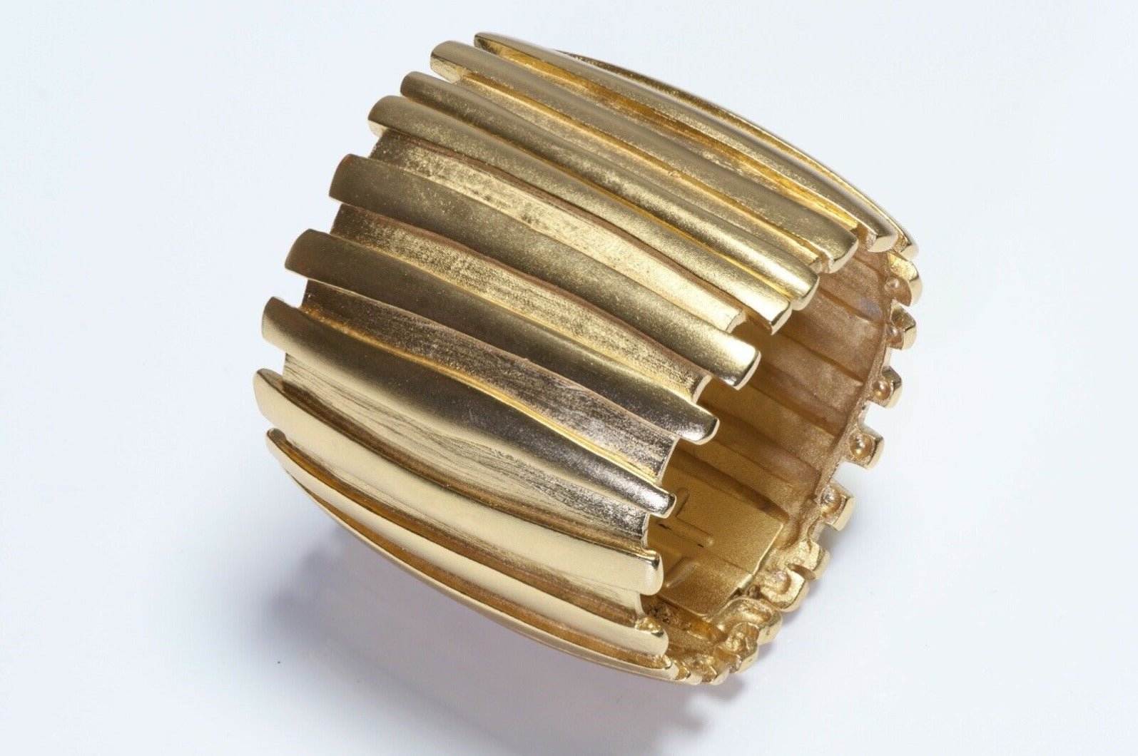 Vintage Nina Ricci Paris Wide Gold Plated Textured Cuff Bracelet