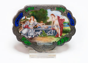 Vintage Nude Enamel Silver Compact Italy