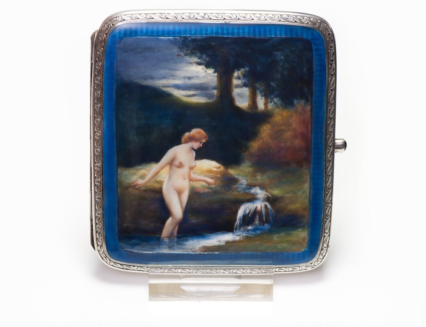 Vintage Nude Erotica Enamel Sterling Silver Cigarette Case
