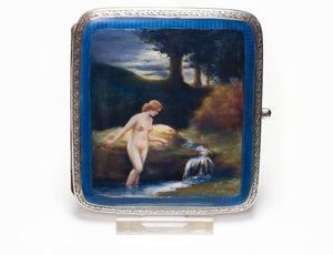 Vintage Nude Erotica Enamel Sterling Silver Cigarette Case