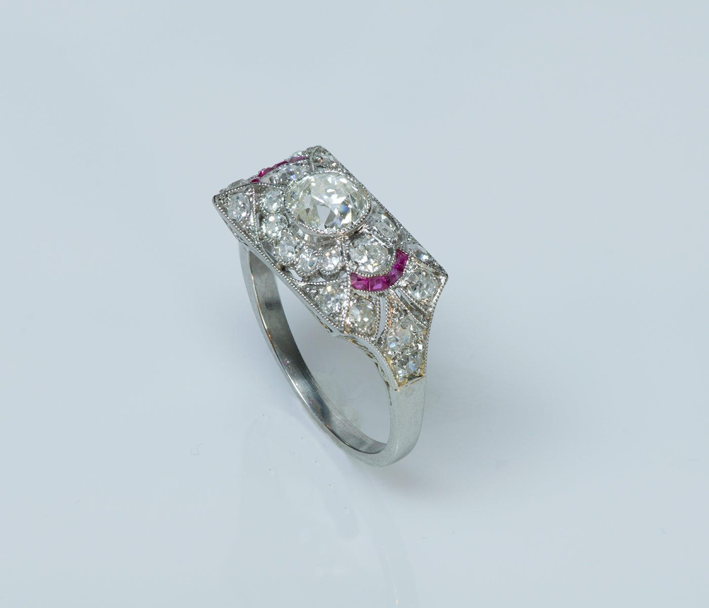 Vintage Old Mine Diamond Ruby Platinum Engagement Ring