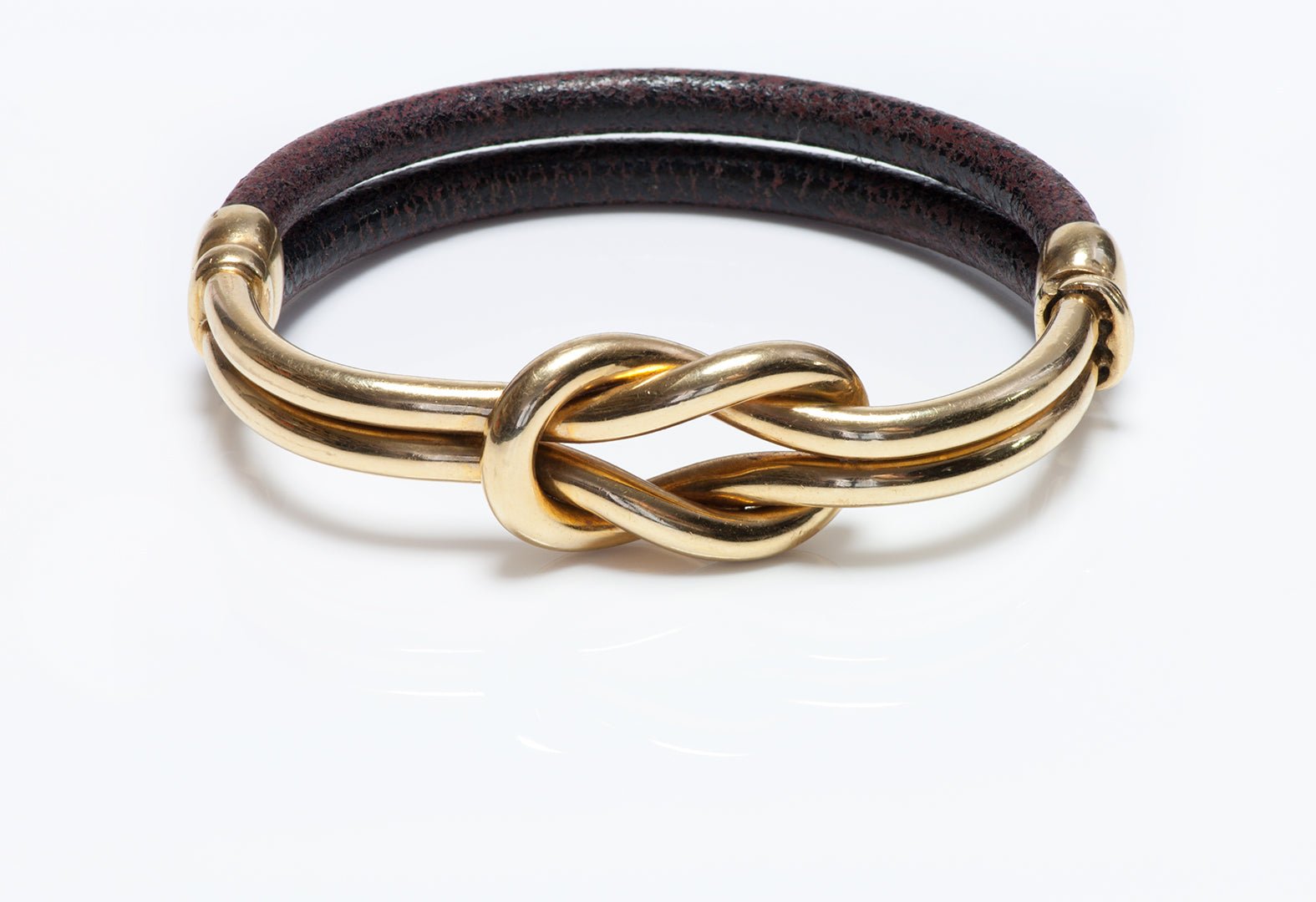 Vintage Oromalia 18K Gold & Leather Knot Bracelet