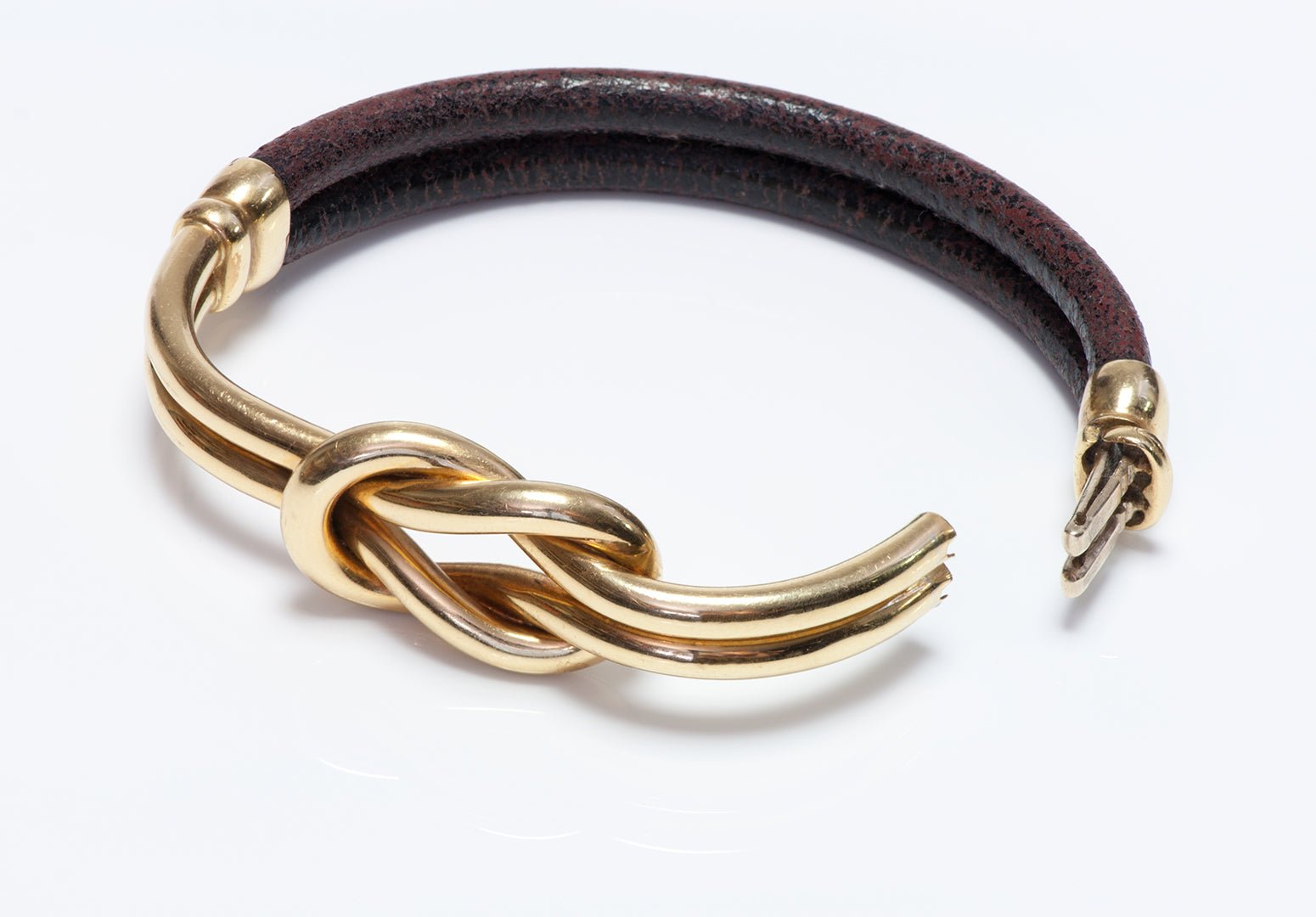 Vintage Oromalia 18K Gold & Leather Knot Bracelet