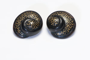 Vintage Patricia Von Musulin Sterling 14K Gold Inlaid Dot Wood Shell Earrings