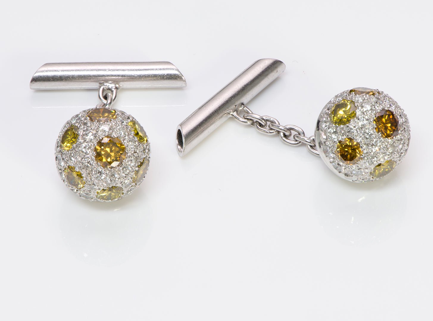 Vintage Pave Diamond & Fancy Diamond Ball Platinum Cufflinks