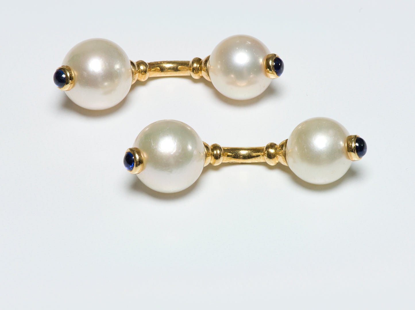 Vintage Pearl 18K Gold Sapphire Cufflink & Stud Set