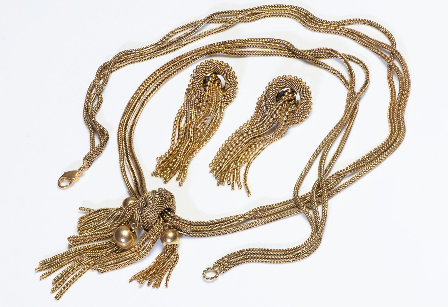 Vintage Pierre Lorion Sylvia Karels Mesh Metal Tassel Earrings Necklace Set