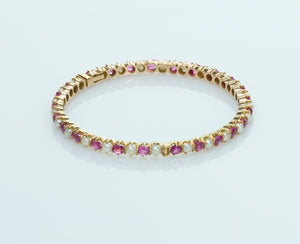 Vintage Pink Ruby Pearl Gold Bracelet