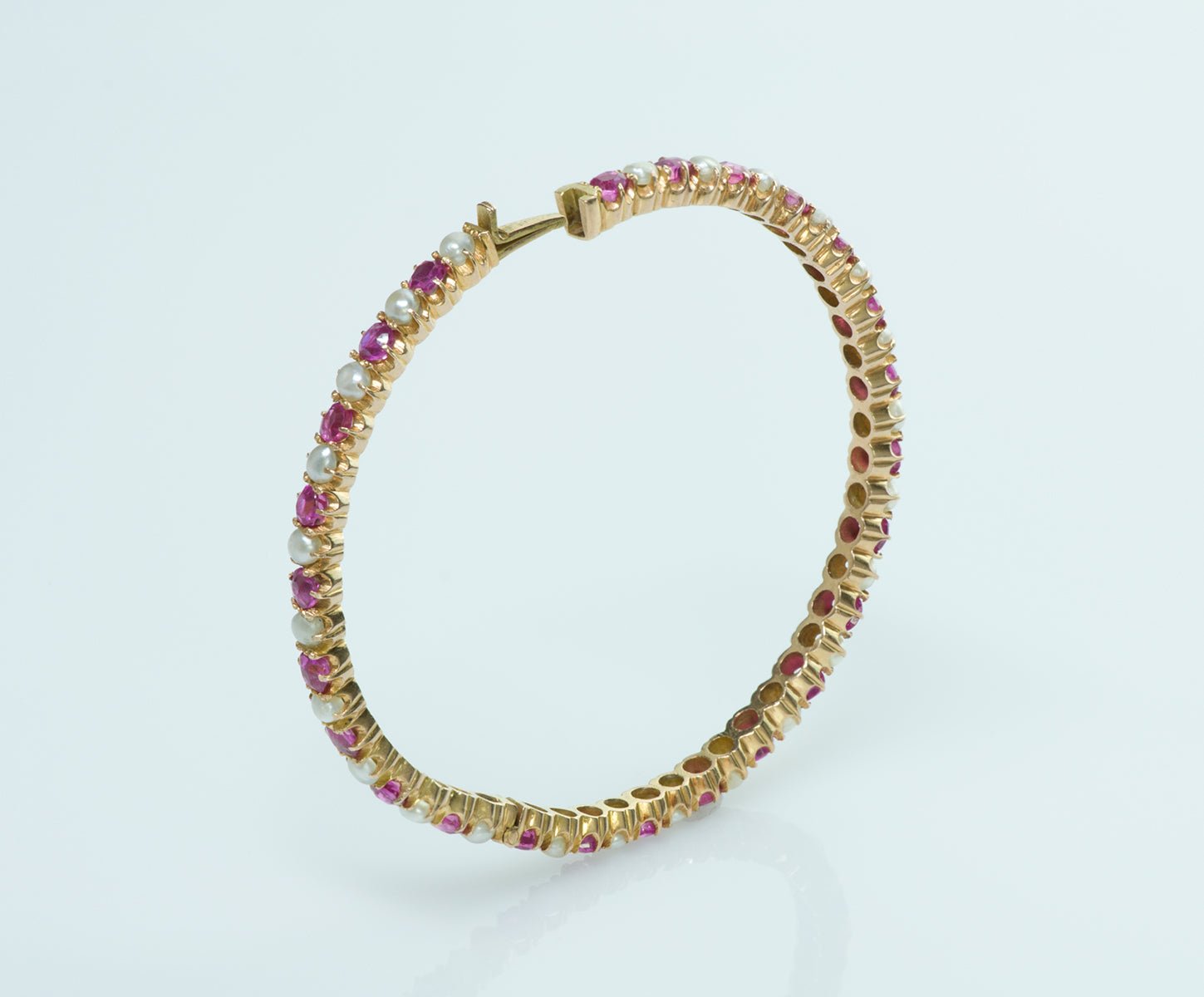 Vintage Pink Ruby Pearl Gold Bracelet