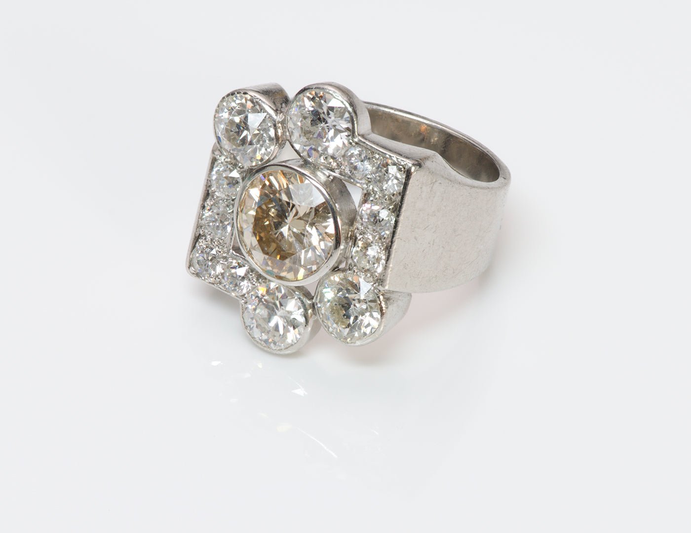 Vintage Platinum Fancy Diamond Ring