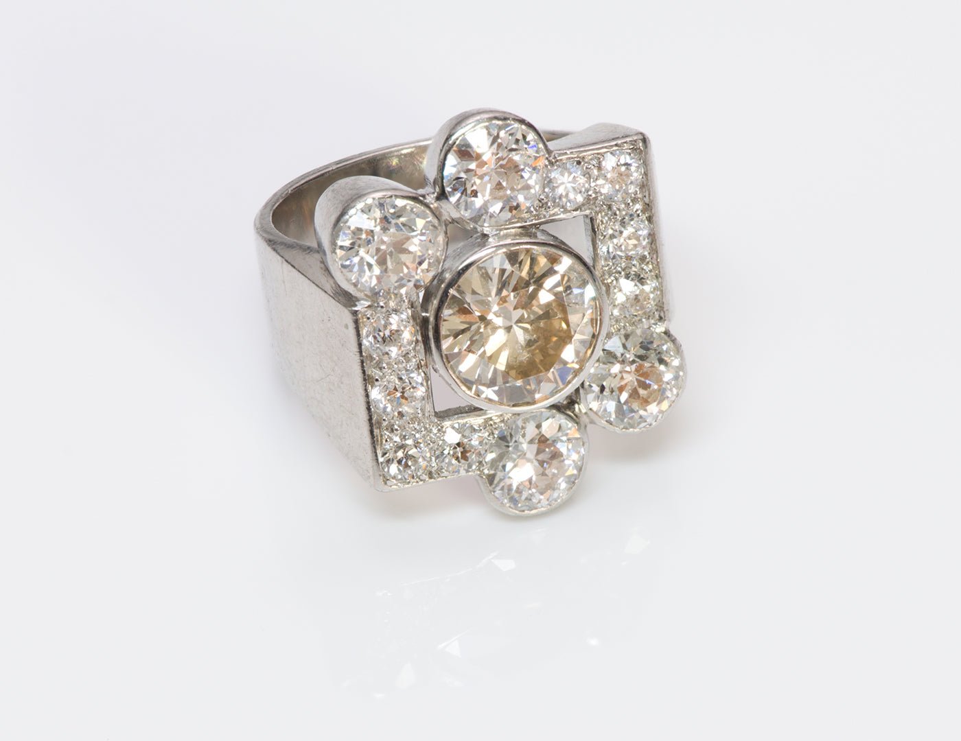 Vintage Platinum Fancy Diamond Ring