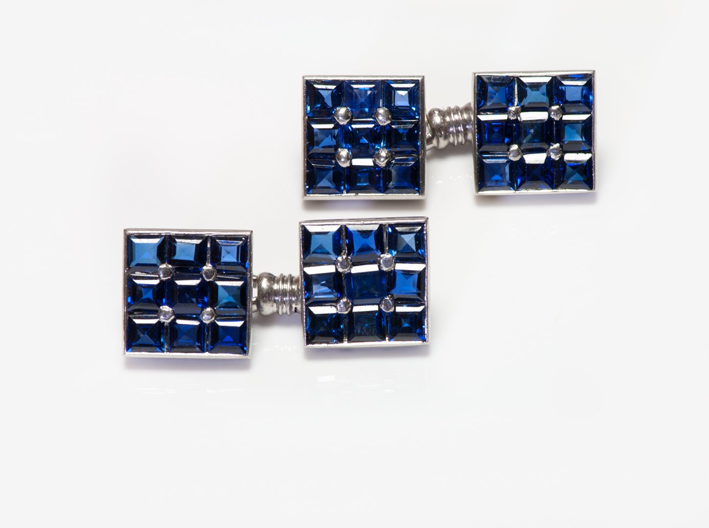 Vintage Platinum Sapphire Cufflink Stud Set