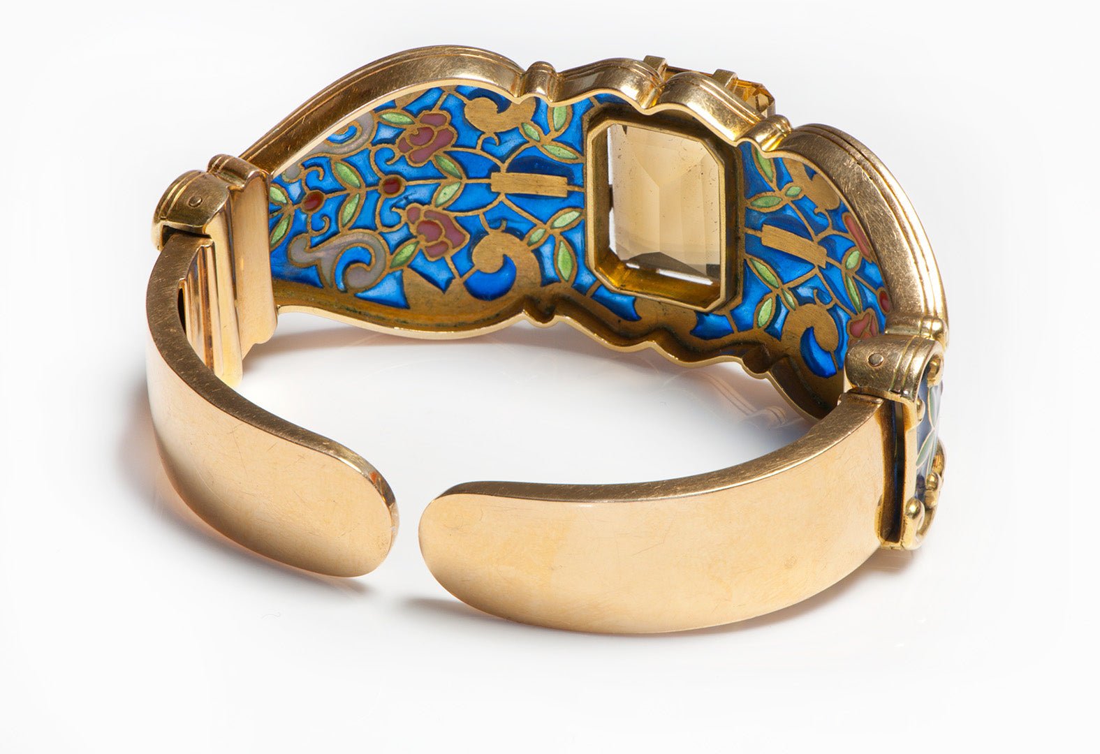 Vintage Plique a Jour Gold Citrine Cuff Bracelet