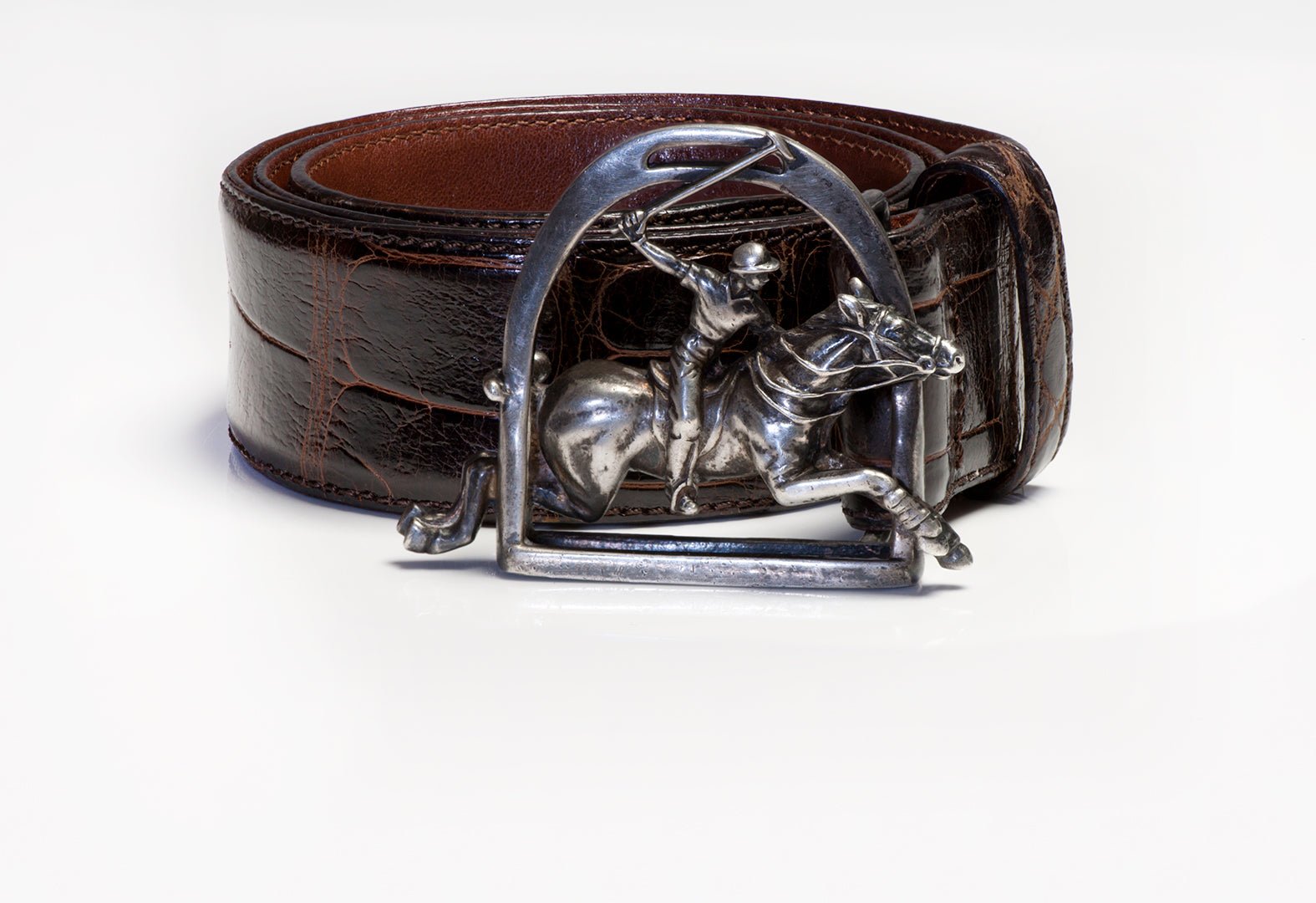 Vintage Polo Ralph Lauren Sterling Silver Jockey Alligator Belt Buckle