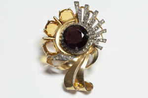 Vintage Reinad Gold Plated Yellow Purple Crystal Flower Brooch