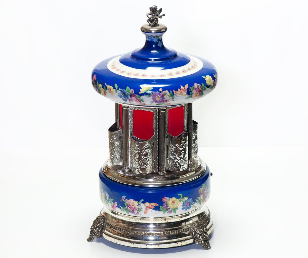 Vintage Reuge Enamel Carousel Cigarette Holder Music Box