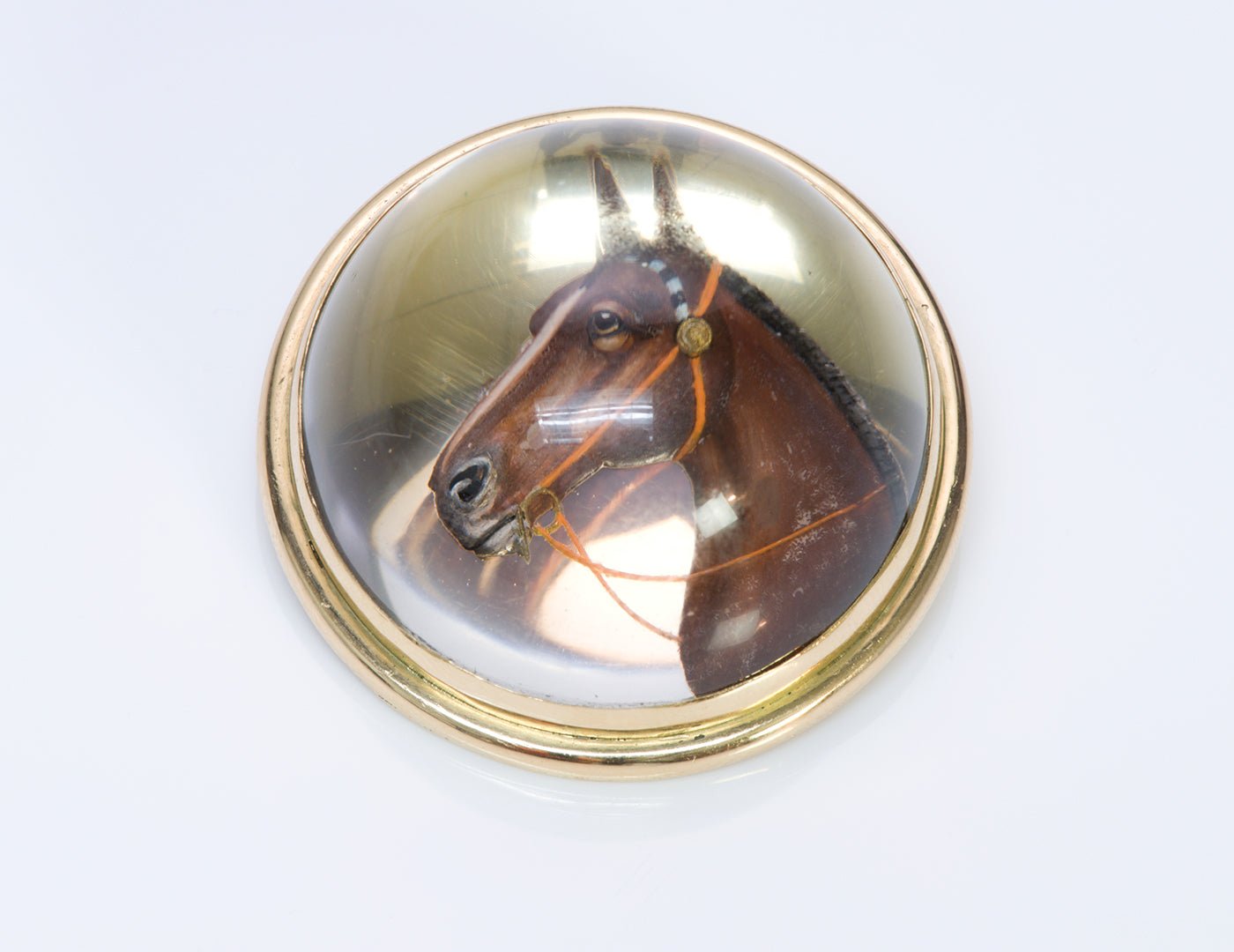 Vintage Reverse Crystal Horse Gold Brooch